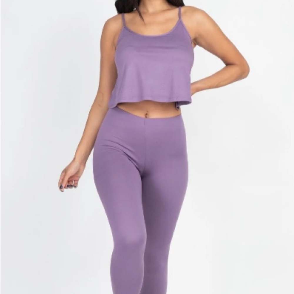 ⭕️ SOLD OUT ⭕️ NEW Purple Solid Color Cami Top & Leggings Set - Picture 3 of 6